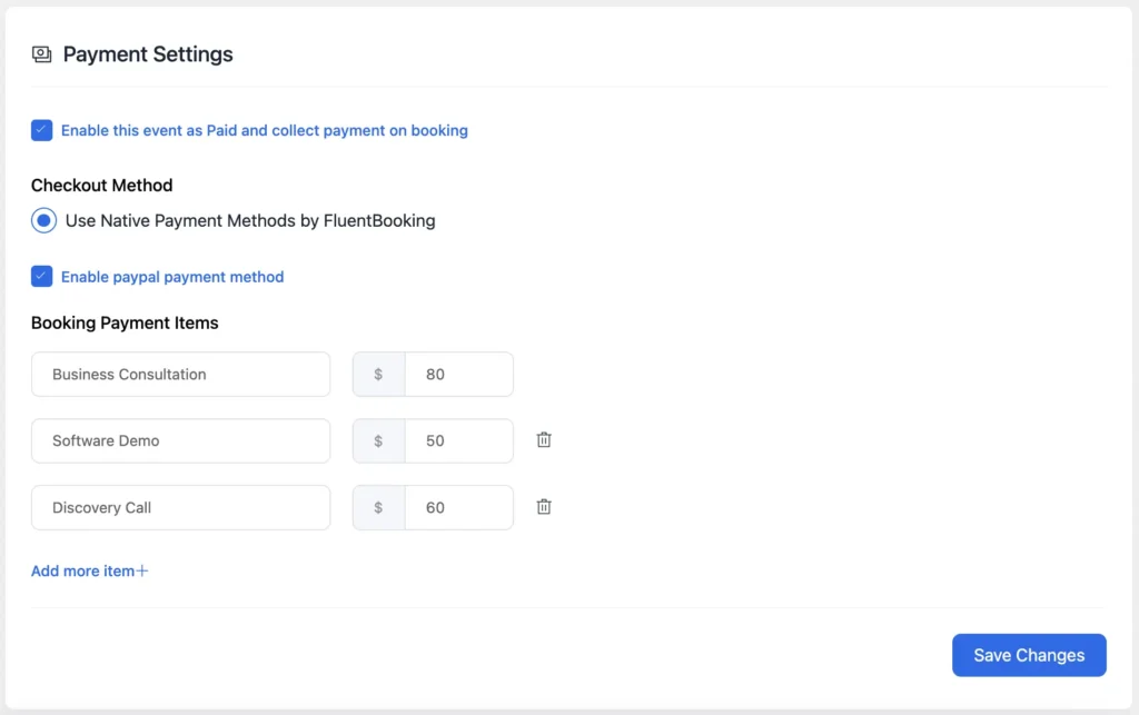 select your payment method and set payment items